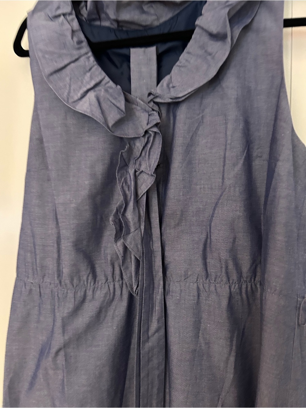 Ann Taylor Blue Ruffle-Front Sleeveless Dress